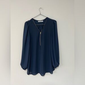 Slightly Jaded Deep Blue Blouse with Zipper Detail